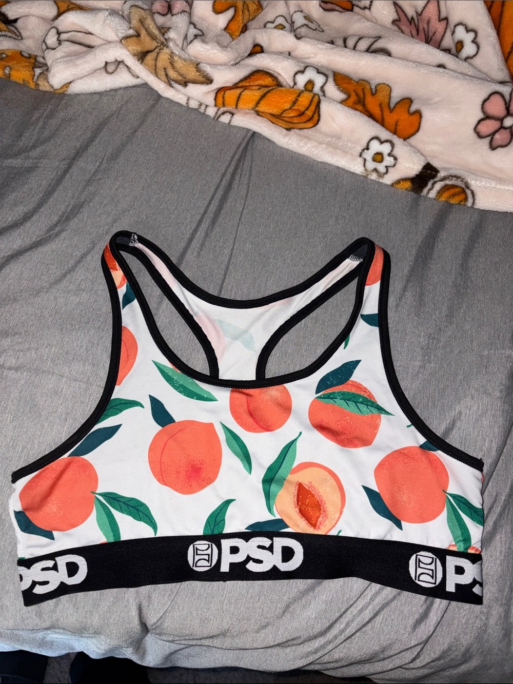 PSD Peach Print Sports Bra - White/Coral/Green